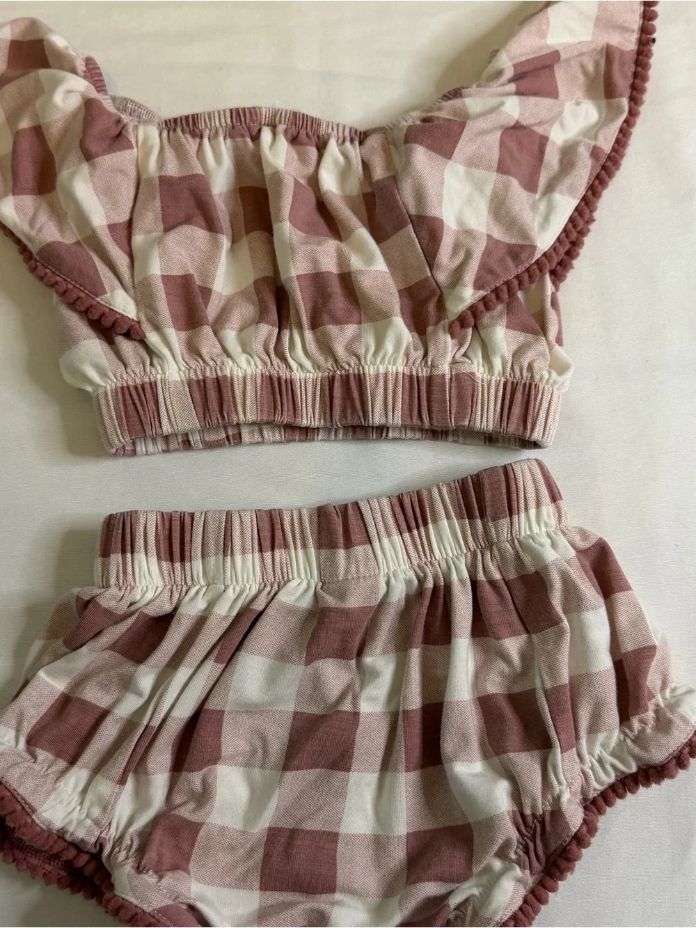 kate quinn Mauve and Cream Gingham Two-Piece Baby Set